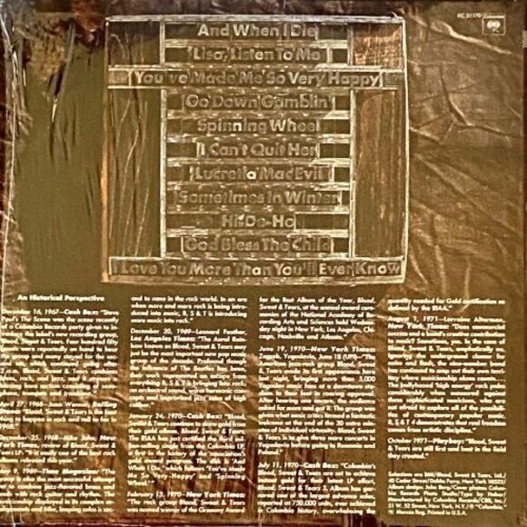 Blood Sweat & Tears Greatest Hits Columbia KC 31170 1972 CBS, Inc - Picture 2 of 6